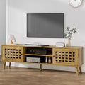 RoyalCraft Rattan TV Stand Entertainment Center with Storage for 65 Inch TVs, Media Console Cabinets and 2 Open Shelves for Living Room, Brown