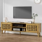 RoyalCraft Rattan TV Stand Entertainment Center with Storage for 65 Inch TVs, Media Console Cabinets and 2 Open Shelves for Living Room, Brown