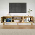 Meuble TV en rotin avec rangement pour téléviseurs de 65 pouces, console média et 2 étagères ouvertes pour salon, marron