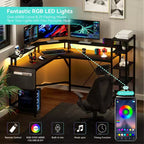 Bureau de jeu en forme de L de 61 pouces, avec support pour écran, bureau d'angle en forme de L pour ordinateur, éclairage LED intégré et poches de rangement latérales, pour les petits espaces.