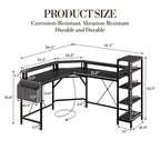 Bureau de jeu en forme de L de 61 pouces, avec support pour écran, bureau d'angle en forme de L pour ordinateur, éclairage LED intégré et poches de rangement latérales, pour les petits espaces.