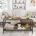 Rustic Brown Industrial Coffee Table with 2-Tier Mesh Shelf, Metal Frame, Waterproof Surface, Easy Assembly for Living Room, Bedroom, Office