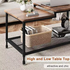 Table basse industrielle rustique marron avec étagère en maille à 2 niveaux, cadre métallique, surface imperméable, montage facile pour salon, chambre, bureau