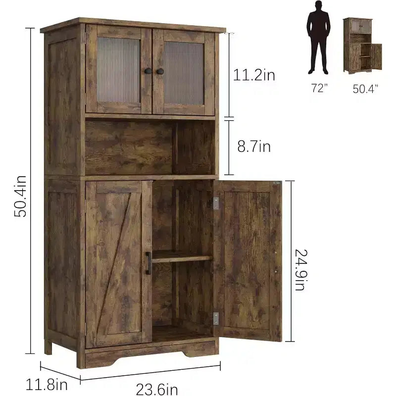 Meuble de rangement haut de 50,4 po avec portes vitrées, étagères réglables, armoire de bar pour cuisine et salon