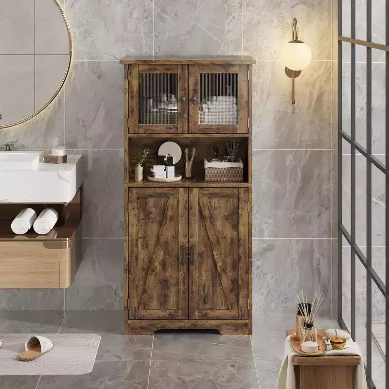 Meuble de rangement haut de 50,4 po avec portes vitrées, étagères réglables, armoire de bar pour cuisine et salon