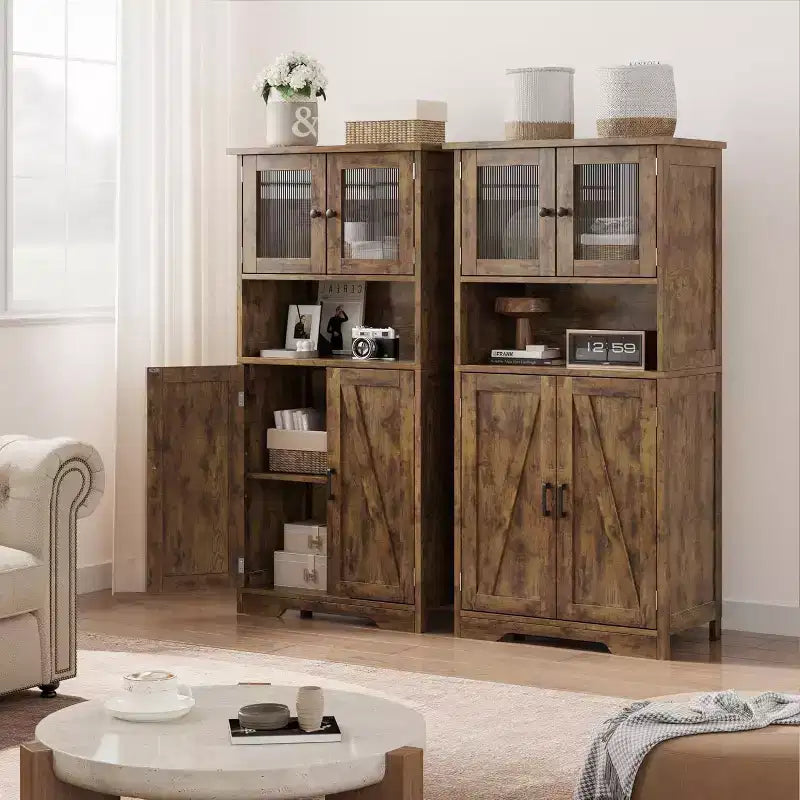 Meuble de rangement haut de 50,4 po avec portes vitrées, étagères réglables, armoire de bar pour cuisine et salon