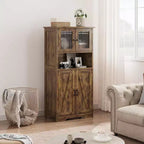 Meuble de rangement haut de 50,4 po avec portes vitrées, étagères réglables, armoire de bar pour cuisine et salon