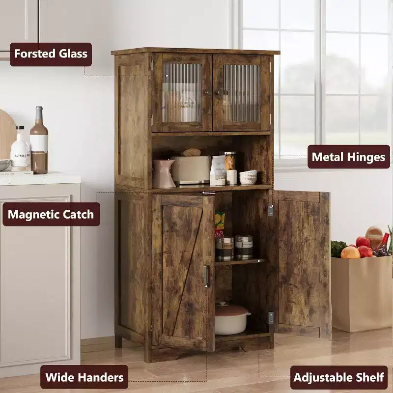 Meuble de rangement haut de 50,4 po avec portes vitrées, étagères réglables, armoire de bar pour cuisine et salon