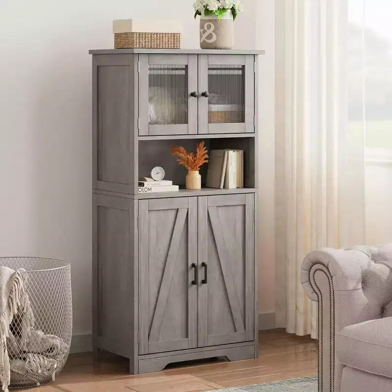 Meuble de rangement haut de 50,4 po avec portes vitrées, étagères réglables, armoire de bar pour cuisine et salon
