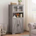 Meuble de rangement haut de 50,4 po avec portes vitrées, étagères réglables, armoire de bar pour cuisine et salon