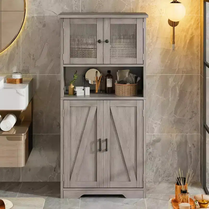 Meuble de rangement haut de 50,4 po avec portes vitrées, étagères réglables, armoire de bar pour cuisine et salon