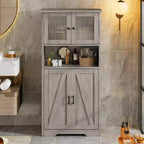 Meuble de rangement haut de 50,4 po avec portes vitrées, étagères réglables, armoire de bar pour cuisine et salon