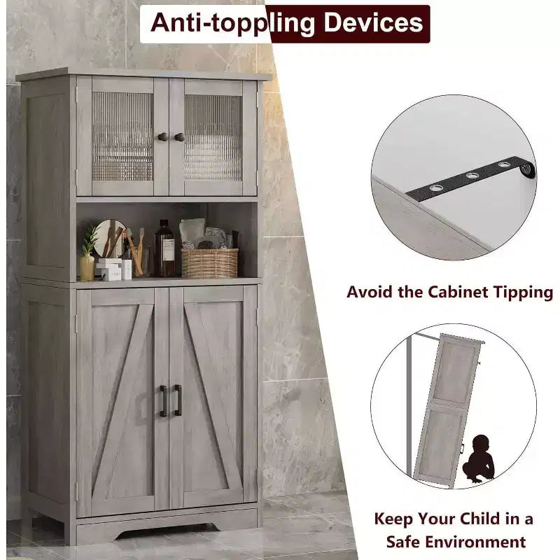 Meuble de rangement haut de 50,4 po avec portes vitrées, étagères réglables, armoire de bar pour cuisine et salon