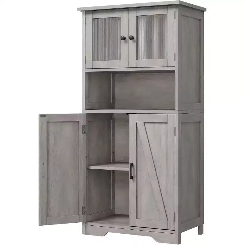Meuble de rangement haut de 50,4 po avec portes vitrées, étagères réglables, armoire de bar pour cuisine et salon