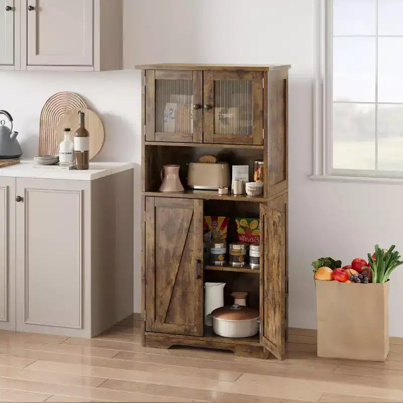 Meuble de rangement haut de 50,4 po avec portes vitrées, étagères réglables, armoire de bar pour cuisine et salon