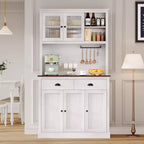 Acekool 71 Pantry Cabinet with Microwave Space - 5 Doors & Adjustable Shelves, White