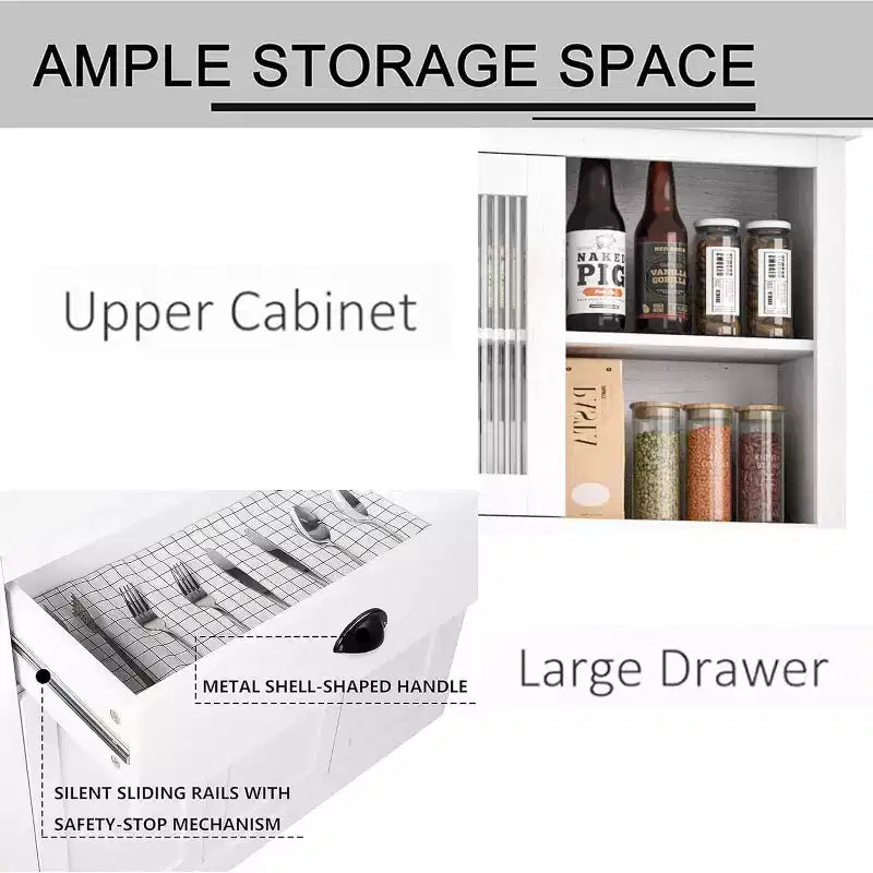 71 Armoire de cuisine avec emplacement micro-ondes - 5 portes et étagères réglables, Blanche