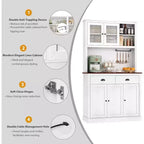 71 Armoire de cuisine avec emplacement micro-ondes - 5 portes et étagères réglables, Blanche