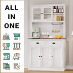 71 Armoire de cuisine avec emplacement micro-ondes - 5 portes et étagères réglables, Blanche