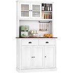 71 Armoire de cuisine avec emplacement micro-ondes - 5 portes et étagères réglables, Blanche