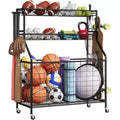 Sports Storage Organizer for Garage,Large Capacity Sports Equipment Organizer with Hooks and Baskets,Rolling Ball Cart