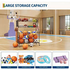 Organisateur de rangement de sport pour garage, Organisateur d'équipement de sport grande capacité avec crochets et paniers, Chariot à roulettes pour ballons