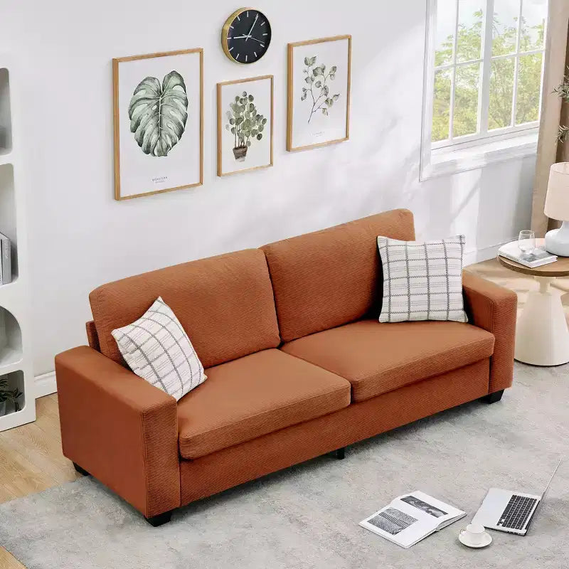 Canapé moderne 2 places, canapé-lit oversize en velours côtelé avec housse lavable, assise profonde avec accoudoirs larges, canapé nuage confortable pour salon, chambre, bureau
