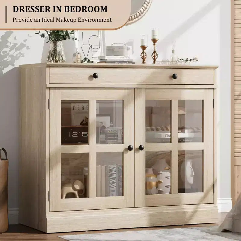 Buffet de salle à manger 35, meuble de bar à café d'appoint avec porte vitrée et tiroir, console d'entrée, buffet de rangement