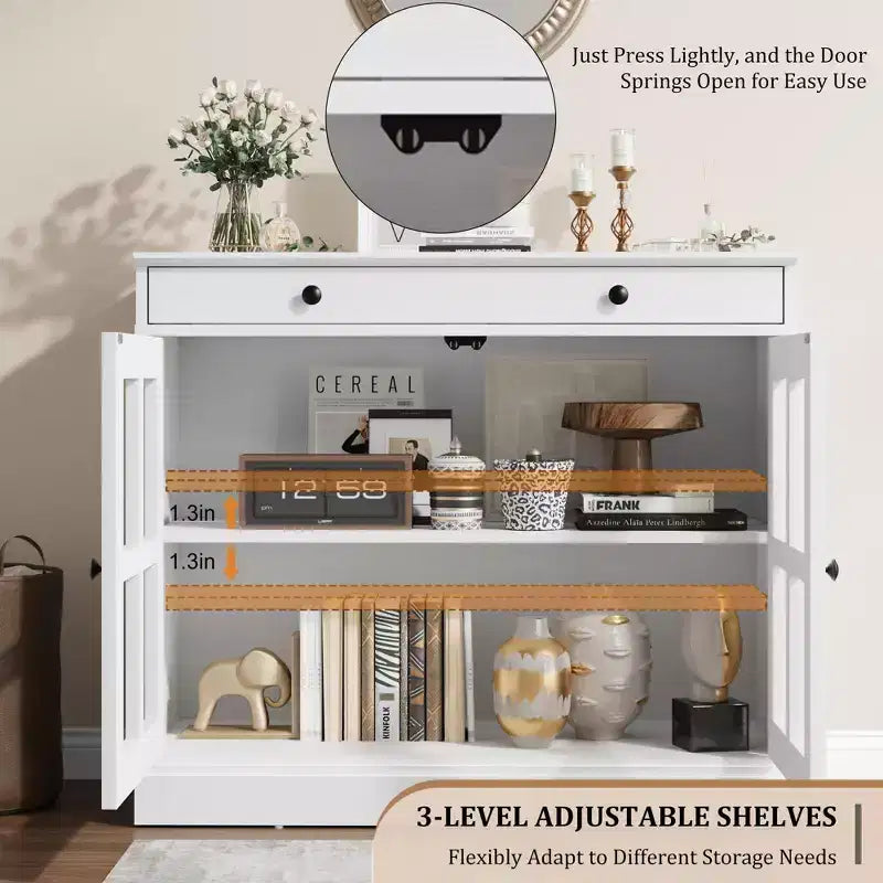 Buffet de salle à manger 35, meuble de bar à café d'appoint avec porte vitrée et tiroir, console d'entrée, buffet de rangement