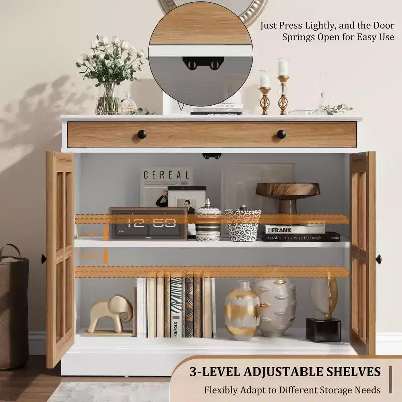 Buffet de salle à manger 35, meuble de bar à café d'appoint avec porte vitrée et tiroir, console d'entrée, buffet de rangement