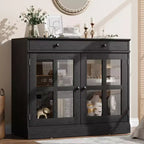 35 Sideboard Buffet Cabinet, Accent Coffee Bar Cabinet with Glass Door & Drawer, Entryway Console Table, Cupboard Storage Cabinet