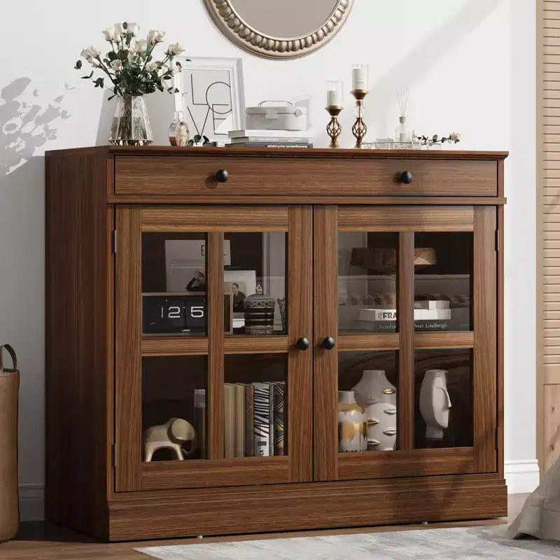Buffet de salle à manger 35, meuble de bar à café d'appoint avec porte vitrée et tiroir, console d'entrée, buffet de rangement