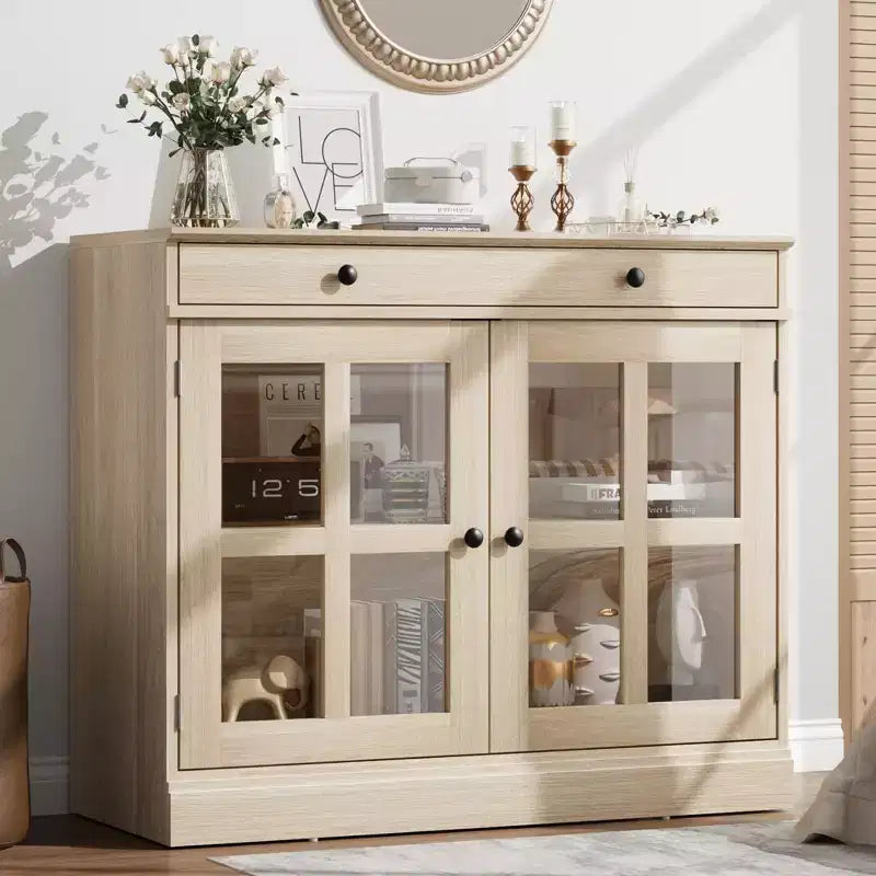 Buffet de salle à manger 35, meuble de bar à café d'appoint avec porte vitrée et tiroir, console d'entrée, buffet de rangement