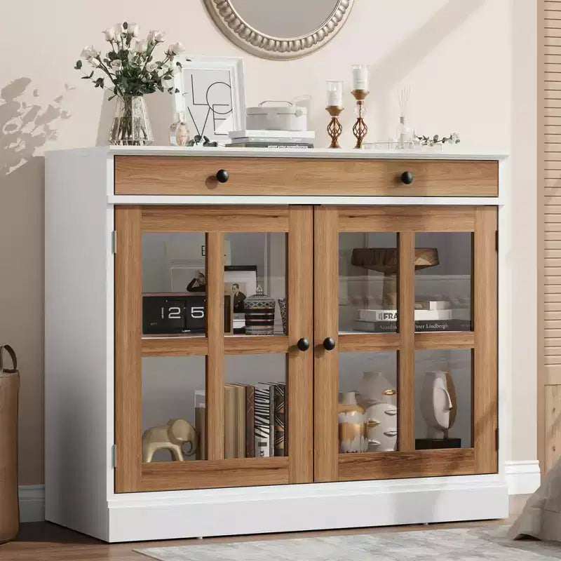 Buffet de salle à manger 35, meuble de bar à café d'appoint avec porte vitrée et tiroir, console d'entrée, buffet de rangement