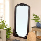 Miroir pleine longueur sculpté en bois massif encadré en arc rustique, 28 po L x 67 po H, charbon de bois