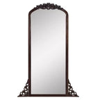 Miroir pleine longueur sculpté en bois massif encadré en arc rustique, 28 po L x 67 po H, charbon de bois