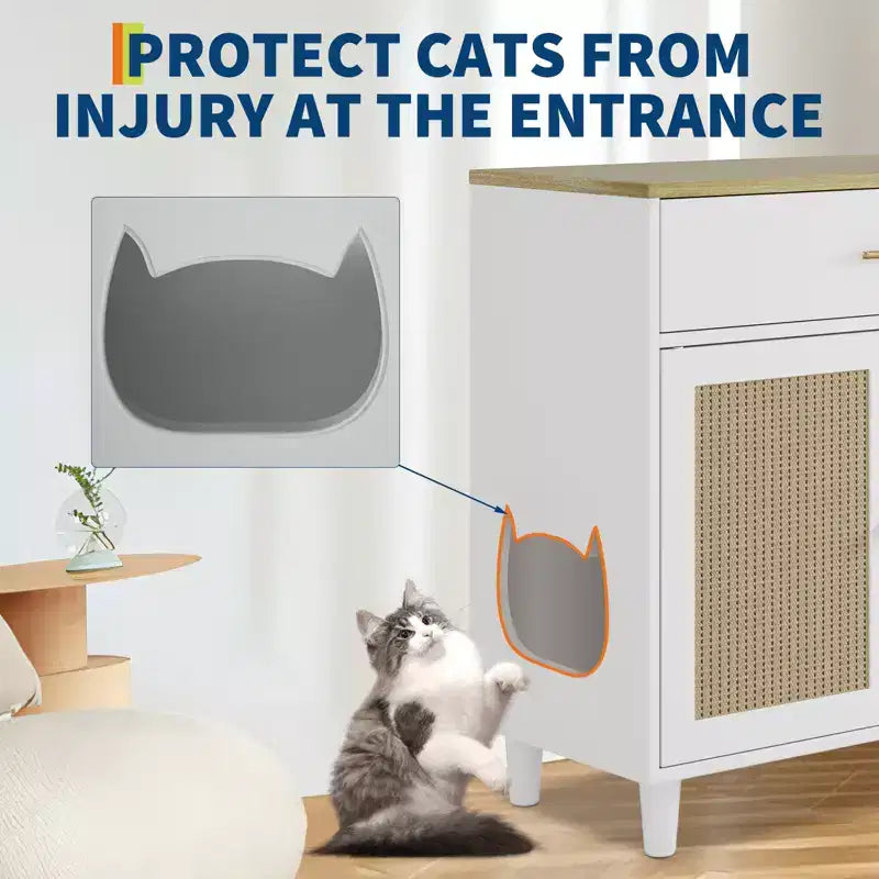 Meuble pour chat en rotin avec construction en panneaux de particules, tissage en rotin élégant, conception durable, intérieur spacieux et design élégant