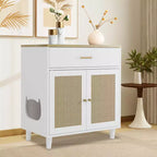Meuble pour chat en rotin avec construction en panneaux de particules, tissage en rotin élégant, conception durable, intérieur spacieux et design élégant