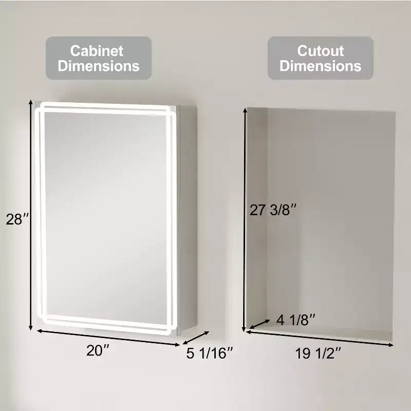 Armoire à pharmacie avec miroirs et lumières, armoire de salle de bain avec 3 modes d'éclairage, anti-buée, intensité variable, fonction mémoire, prise de courant, argent