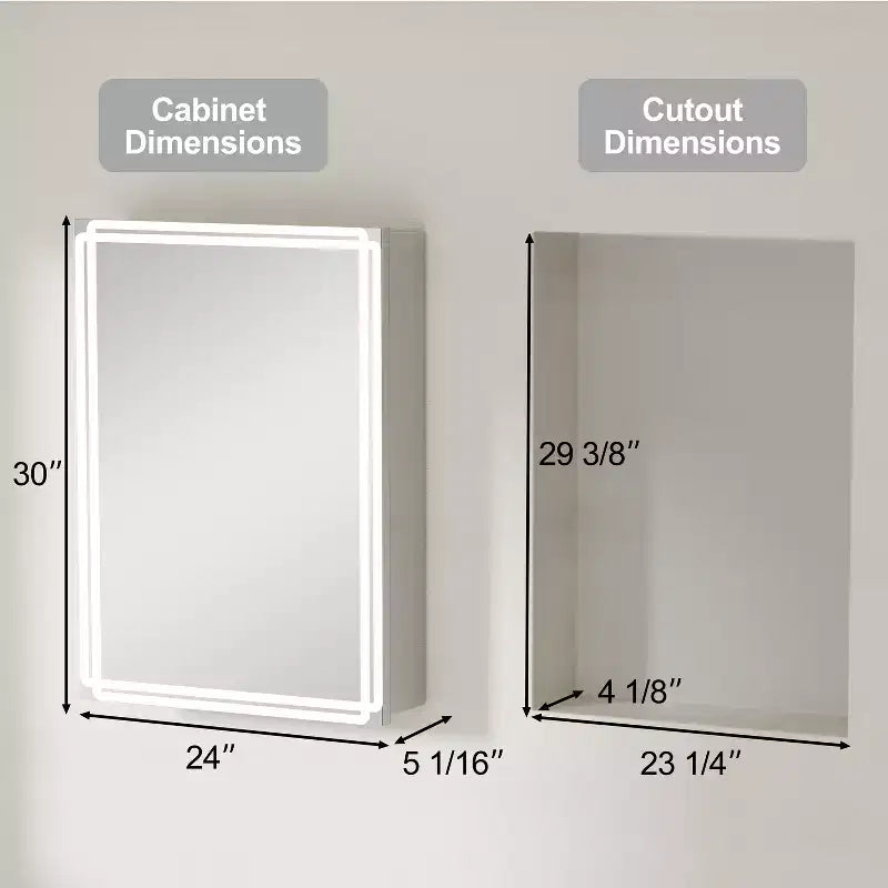 Armoire à pharmacie avec miroirs et lumières, armoire de salle de bain avec 3 modes d'éclairage, anti-buée, intensité variable, fonction mémoire, prise de courant, argent
