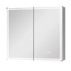 Armoire à pharmacie avec miroirs et lumières, armoire de salle de bain avec 3 modes d'éclairage, anti-buée, intensité variable, fonction mémoire, prise de courant, argent