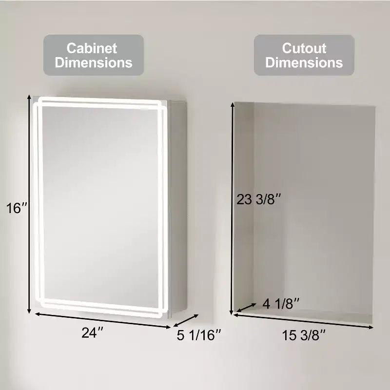 Armoire à pharmacie avec miroirs et lumières, armoire de salle de bain avec 3 modes d'éclairage, anti-buée, intensité variable, fonction mémoire, prise de courant, argent