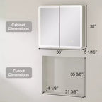 Armoire à pharmacie avec miroirs et lumières, armoire de salle de bain avec 3 modes d'éclairage, anti-buée, intensité variable, fonction mémoire, prise de courant, argent