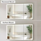 Armoire à pharmacie avec miroirs et lumières, armoire de salle de bain avec 3 modes d'éclairage, anti-buée, intensité variable, fonction mémoire, prise de courant, argent