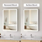 Armoire à pharmacie avec miroirs et lumières, armoire de salle de bain avec 3 modes d'éclairage, anti-buée, intensité variable, fonction mémoire, prise de courant, argent
