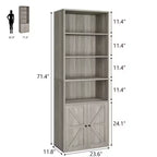 Étagère Industrielle avec Portes, Bibliothèque de Ferme de 71,4 pouces avec 6 Étagères (4 Ouvertes et 2 Derrière une Armoire), Étagère en Bois pour Salon, Bureau à Domicile