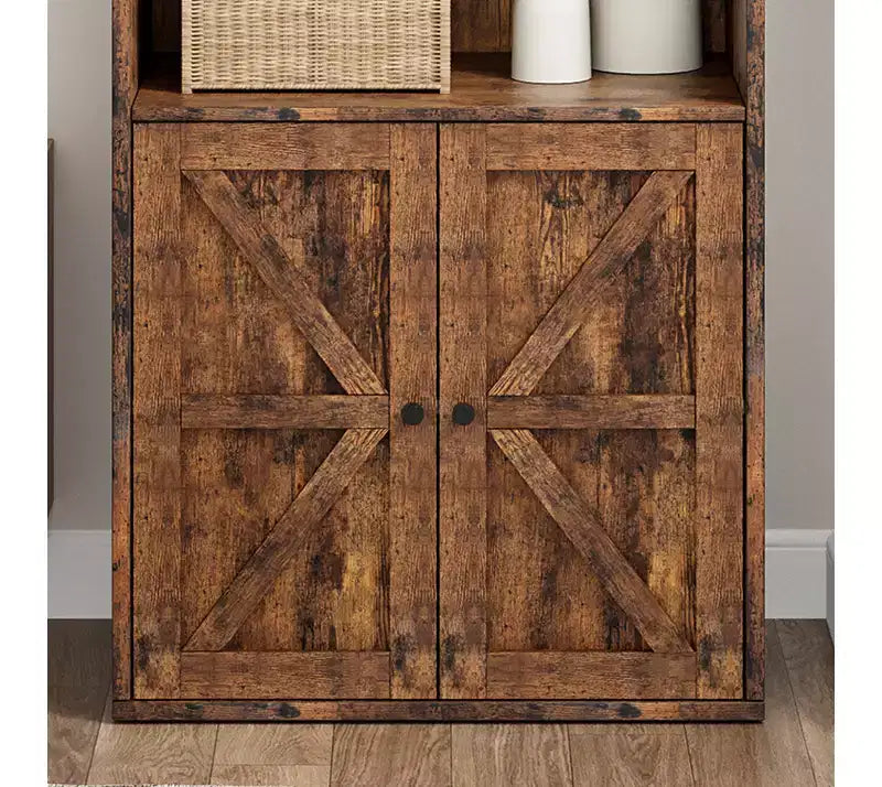 Étagère Industrielle avec Portes, Bibliothèque de Ferme de 71,4 pouces avec 6 Étagères (4 Ouvertes et 2 Derrière une Armoire), Étagère en Bois pour Salon, Bureau à Domicile