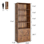 Étagère Industrielle avec Portes, Bibliothèque de Ferme de 71,4 pouces avec 6 Étagères (4 Ouvertes et 2 Derrière une Armoire), Étagère en Bois pour Salon, Bureau à Domicile