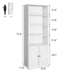 Étagère Industrielle avec Portes, Bibliothèque de Ferme de 71,4 pouces avec 6 Étagères (4 Ouvertes et 2 Derrière une Armoire), Étagère en Bois pour Salon, Bureau à Domicile