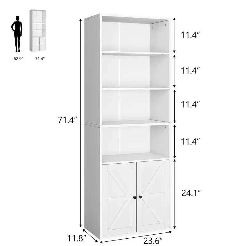Étagère Industrielle avec Portes, Bibliothèque de Ferme de 71,4 pouces avec 6 Étagères (4 Ouvertes et 2 Derrière une Armoire), Étagère en Bois pour Salon, Bureau à Domicile